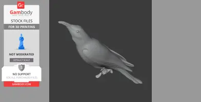 3D model of a banded honeyeater bird in a standing pose, designed for 3D printing.