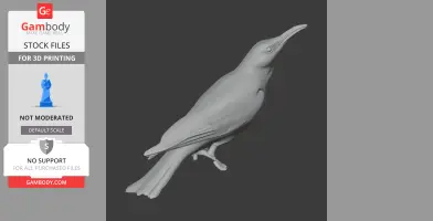 3D model of a banded honeyeater bird, detailed for printing, perched with an upward gaze.