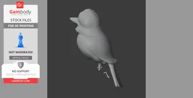 3D model of a banded kingfisher, viewed from behind, designed for 3D printing.