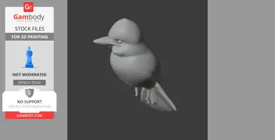 3D print model of a stylized banded kingfisher, in grayscale, for 3D printing.