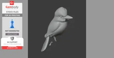 A 3D model of a perched Banded Kingfisher, with detailed feathers, designed for 3D printing.