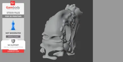 Alien-like skull model with organic, textured details for 3D printing.