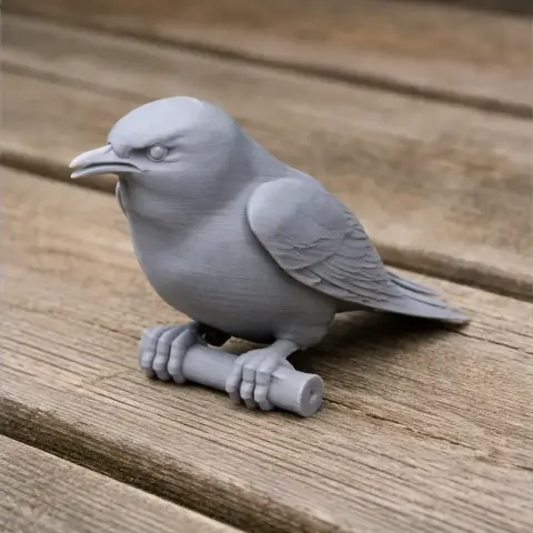 Gray 3D model of a banded martin bird perched on a cylindrical rod.