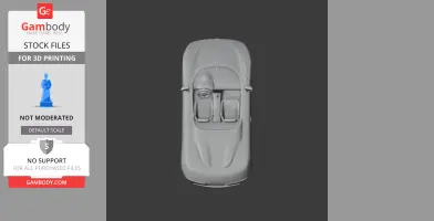 Top view of a De Tomaso Guara 3D model for printing, showing car interior and exterior details.