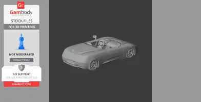 3D model of a sleek sports car, De Tomaso Guara, for 3D printing, shown in grayscale.