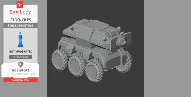 Six-wheeled futuristic tank model with angular armor, designed for 3D printing.