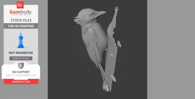 A 3D model of a banded woodpecker perched on a branch, ideal for 3D printing.