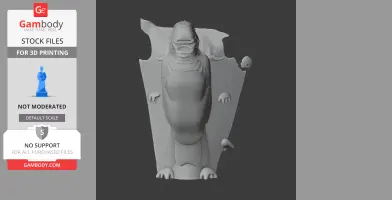 A 3D model of a stylized prehistoric creature with short limbs on a flat base, designed for 3D printing.