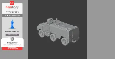 Gray 3D model of a military tank with six wheels, designed for printing.