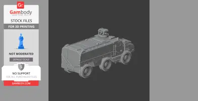 Detailed 3D model of a six-wheeled armored vehicle with a mounted turret for 3D printing.