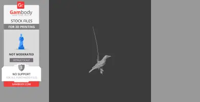 A 3D model of a Banggai cicadabird with elongated tail feathers for printing.