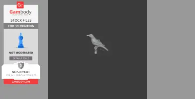 A 3D model of a Banggai cicadabird perched on a branch, designed for 3D printing.