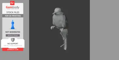 A 3D model of a bird perched on a branch, designed for 3D printing.