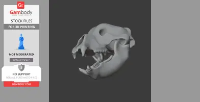 3D model of Ursus deningeri skull, detailed with open jaw, prepared for 3D printing.