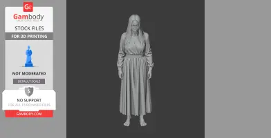 A 3D model of a female figure with long hair and a long dress, standing barefoot, based on the Mare from a game.