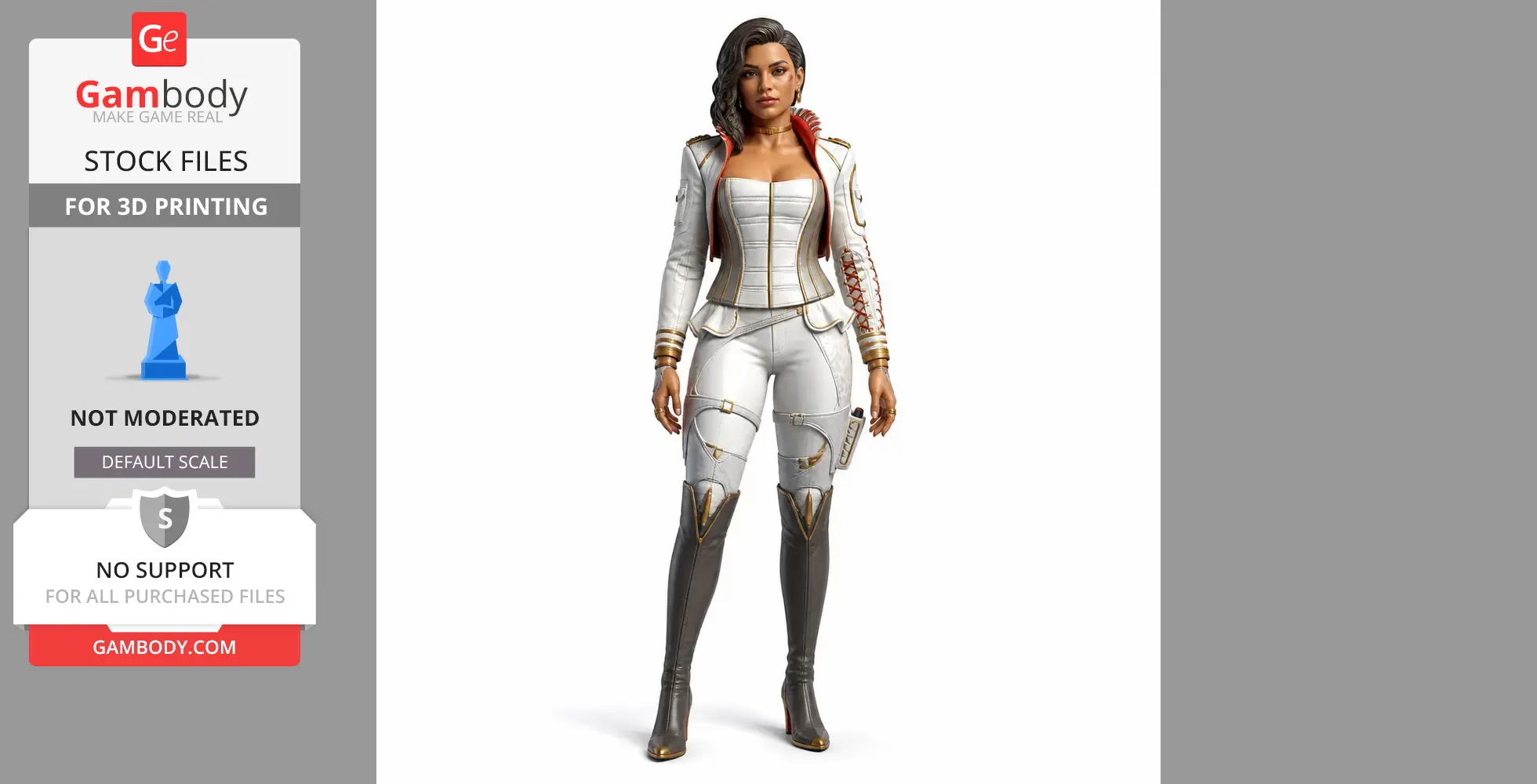 Apex Legends character figure in a white and gold outfit, ready for 3D printing.