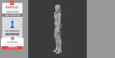 Side view of a detailed character figure in armor and boots, prepared for 3D printing.