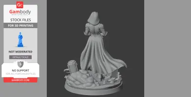 A cloaked figure stands on a detailed base with cables and organic shapes, facing away.