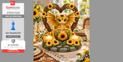 A sunflower-themed dragon tealight holder with LED lights and intricate floral details.