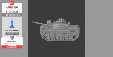 3D model of an M60 tank, detailed with tracks and turret, meant for 3D printing.