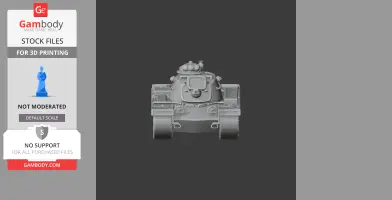 Front view of a detailed M60 tank 3D model for printing, with turret and tracks visible.