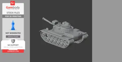 A detailed 3D model of an M60 tank viewed from the side, designed for 3D printing.