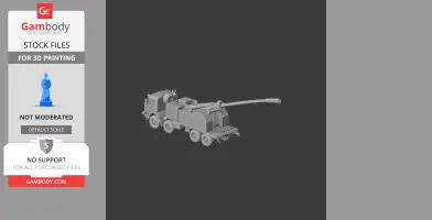 A detailed 3D printable model of a military tank truck with a long barrel cannon.