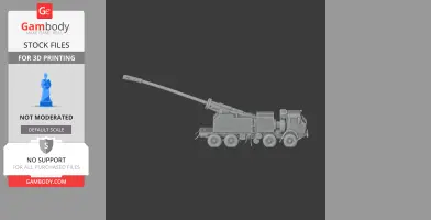 A detailed 3D model of a six-wheeled, long-barreled artillery tank for 3D printing.