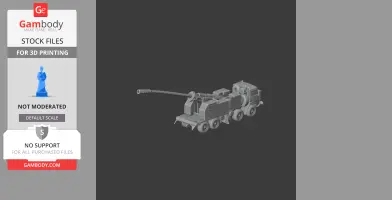 A detailed 3D model of a military vehicle with a long cannon, designed for 3D printing.