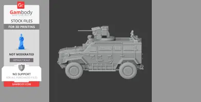 3D render of an armored military vehicle model with turret, side view, on a dark background.
