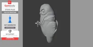 A 3D model of a Banggai scops owl depicted in a stylized, prehistoric form for printing.