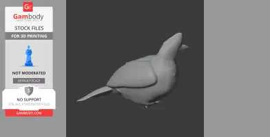 Gray 3D model of a bird, likely Bannerman's turaco, viewed from the side.