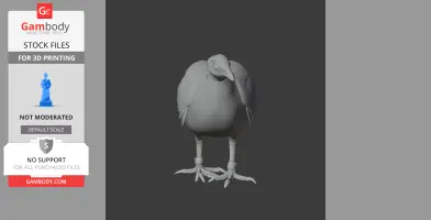 3D model of a prehistoric partridge with detailed feathers and a tilted head, designed for 3D printing.