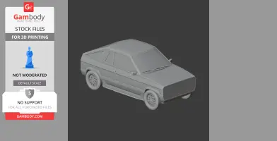 3D printable Dodge Omni 024 model, side perspective, showing details and contours for scale printing.
