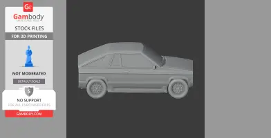 3D model of a Dodge Omni 024 car, side view, for 3D printing, shown in grayscale.