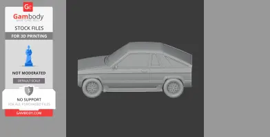 Gray 3D model of a Dodge Omni 024 car side view, designed for 3D printing.