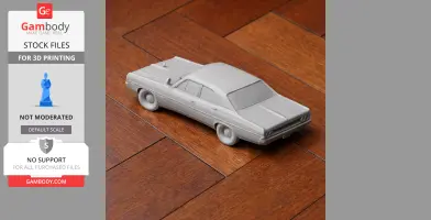 3D printed scale model of a Dodge Polara car on a wooden surface.