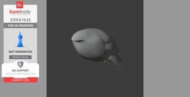 A 3D model of a bar-tailed trogon, simplified shape with rounded features, displayed on dark background.