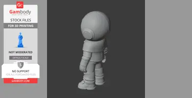 A 3D model of a helmeted character figurine designed for 3D printing, viewed from behind.