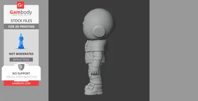 Round-headed figurine with helmet and boots, side view. Designed for 3D printing.