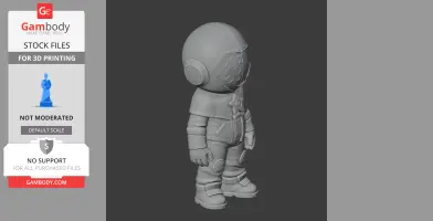 A 3D model of a cartoonish character in a space suit with a helmet, ready for 3D printing.