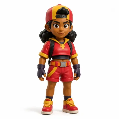 3D-printed figurine of a cartoon character in red attire, cap, and gloves from Brawl Stars.