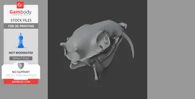 3D model of water deer skull with prominent tusks, designed for 3D printing.