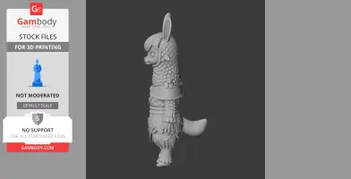 Cartoon alpaca figurine with textured fur, upright stance, and large ears, designed for 3D printing.