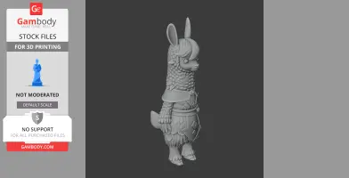 Anthropomorphic alpaca figure with armor and long ears, ready for 3D printing.