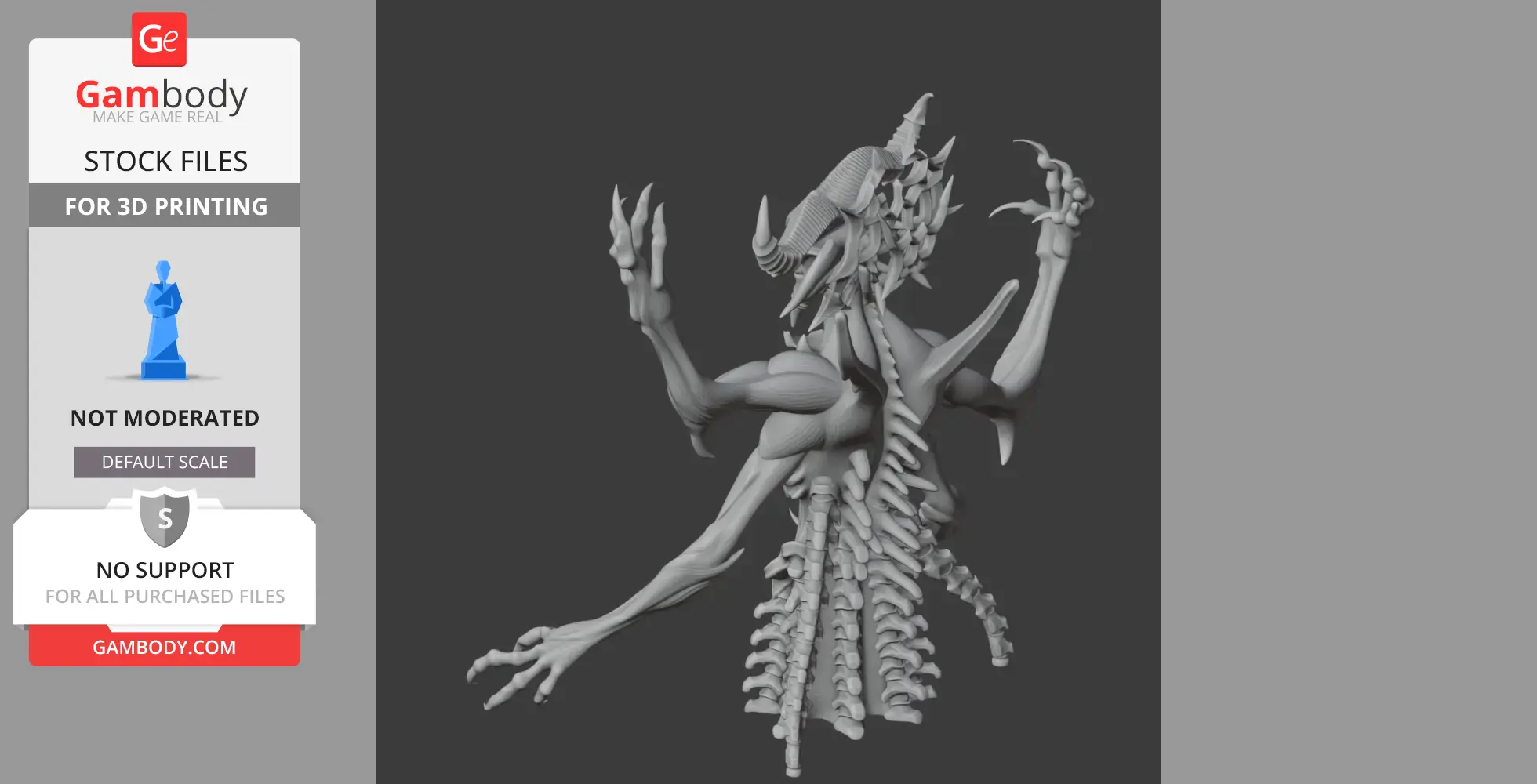 Demonic figure with elongated limbs, spiky spine, and horned head, in a menacing pose for 3D printing.