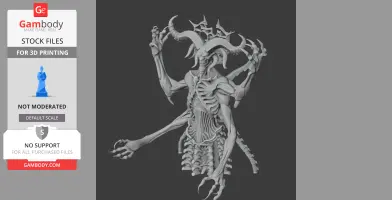 Demonic figure with horns and skeletal features, arms raised, in a dynamic pose for 3D printing.