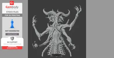 A detailed 3D model of a horned, skeletal creature with elongated arms and intricate body structure.