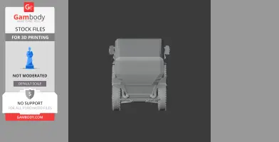 Front view of a 3D tank model, showcasing geometric panels and large wheels. Designed for 3D printing.
