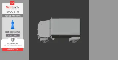 A side view of a 3D model of an armored vehicle, resembling a tank, with large wheels and a boxy design.
